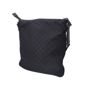 Gucci Logo Nylon GG Bag Leather Shoulder Black